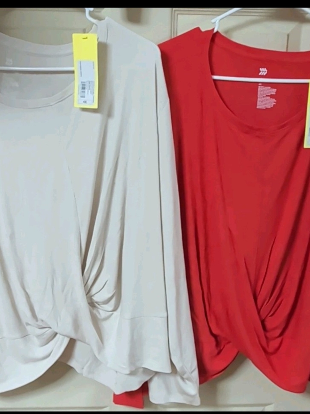 2 All In Motion Women's Shirt Beige & Red Draped Knit Top Round Neck Size 4X
